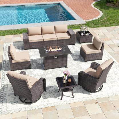 13 PCS Outdoor Patio Furniture Set,Outdoor Sectional Furniture with 43" 55000 BTU Gas Propane Fire Pit Table,All Weather PE Rattan Wicker Patio Conversation Set,Navy Blue