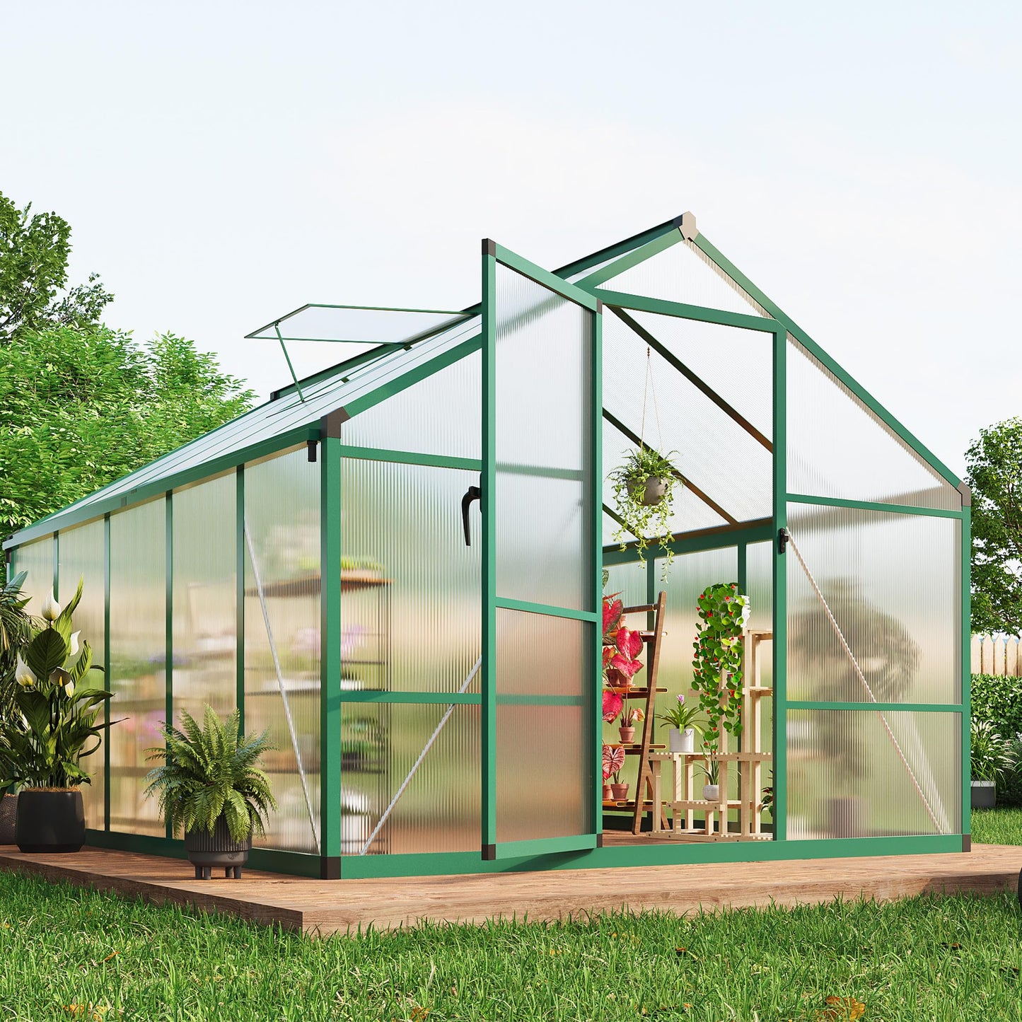 IDEALHOUSE 8×10 FT Greenhouse, Large Walk in Greenhouses for Outdoors and Garden Planting, Polycarbonate Greenhouse with Enhanced Aluminum Frame, Green Houses with Quick Setup Structure and Roof Vent