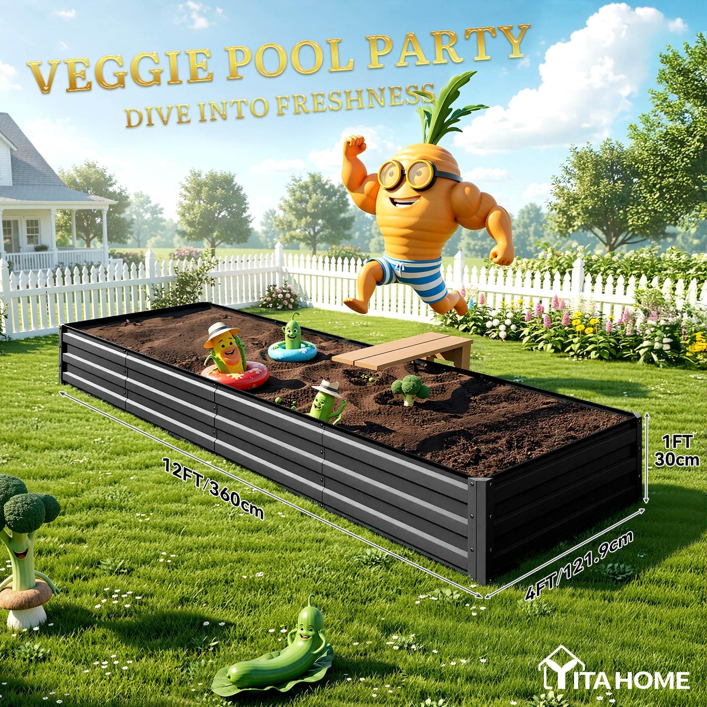 YITAHOME 6pcs 8x4x2 ft Galvanized Raised Garden Bed Kit, Large Metal Planter Box with Gloves, Safety Rubber & Support Rod, Outdoor Flower Bed for Plants Vegetables, Green