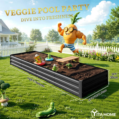 YITAHOME 6pcs 8x4x2 ft Galvanized Raised Garden Bed Kit, Large Metal Planter Box with Gloves, Safety Rubber & Support Rod, Outdoor Flower Bed for Plants Vegetables, Green