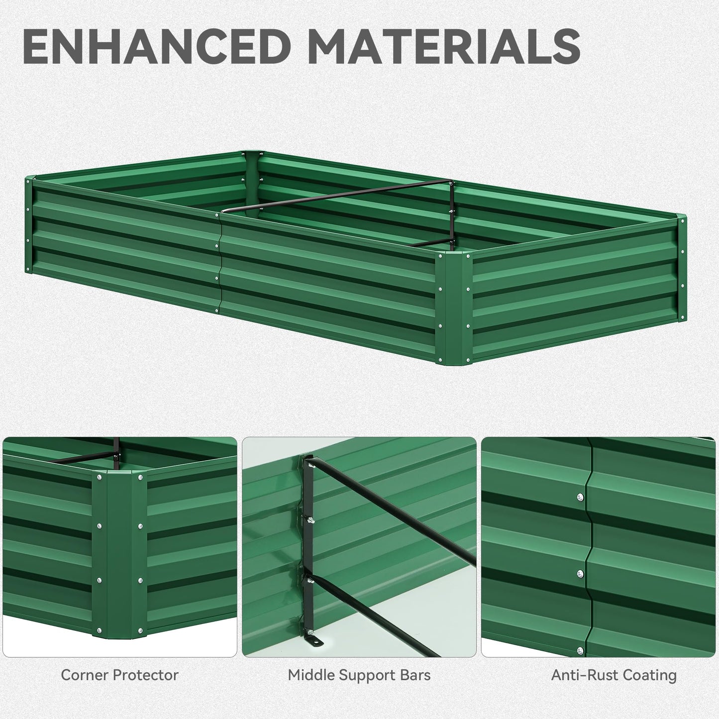 YITAHOME 6pcs 8x4x2 ft Galvanized Raised Garden Bed Kit, Large Metal Planter Box with Gloves, Safety Rubber & Support Rod, Outdoor Flower Bed for Plants Vegetables, Green