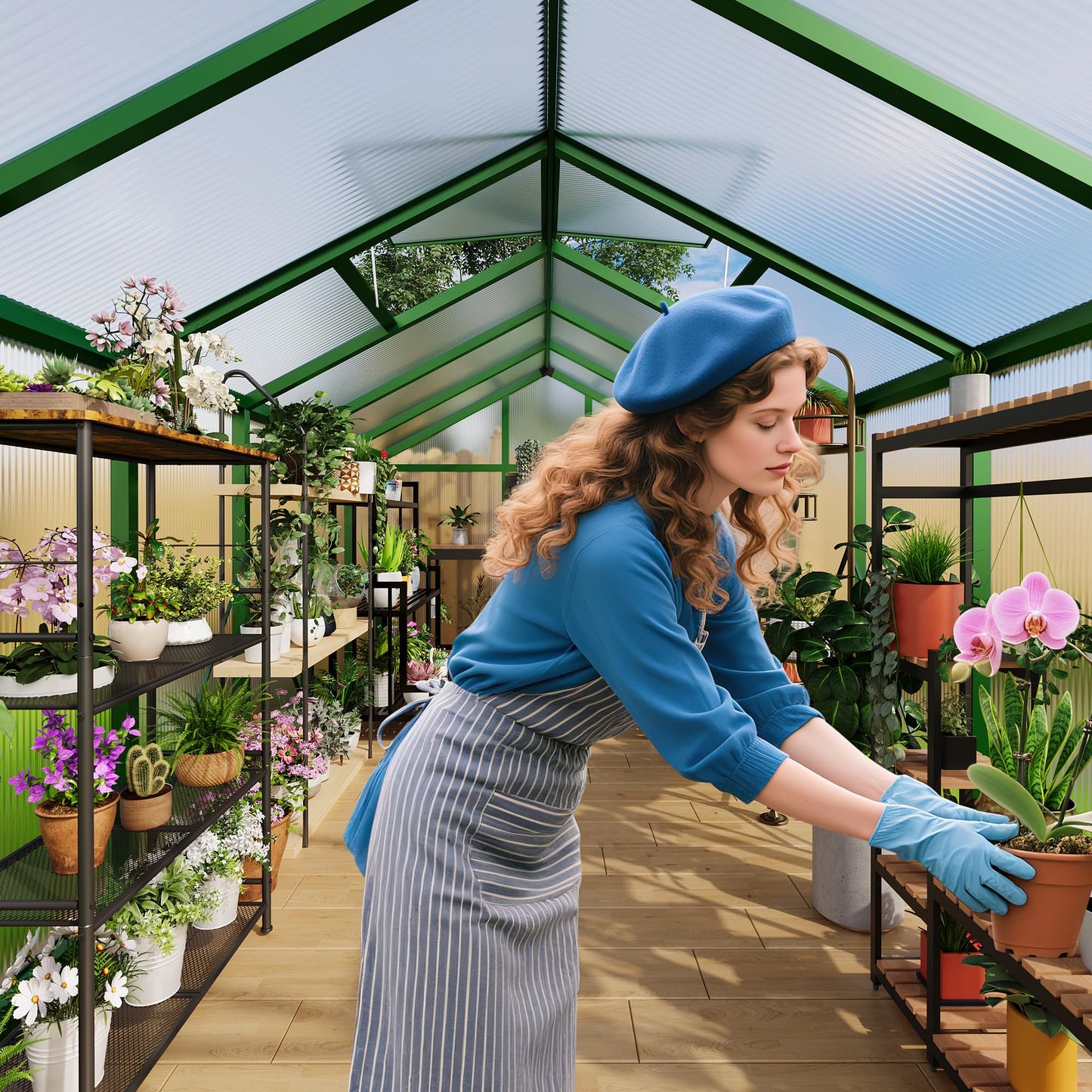 IDEALHOUSE 8×10 FT Greenhouse, Large Walk in Greenhouses for Outdoors and Garden Planting, Polycarbonate Greenhouse with Enhanced Aluminum Frame, Green Houses with Quick Setup Structure and Roof Vent