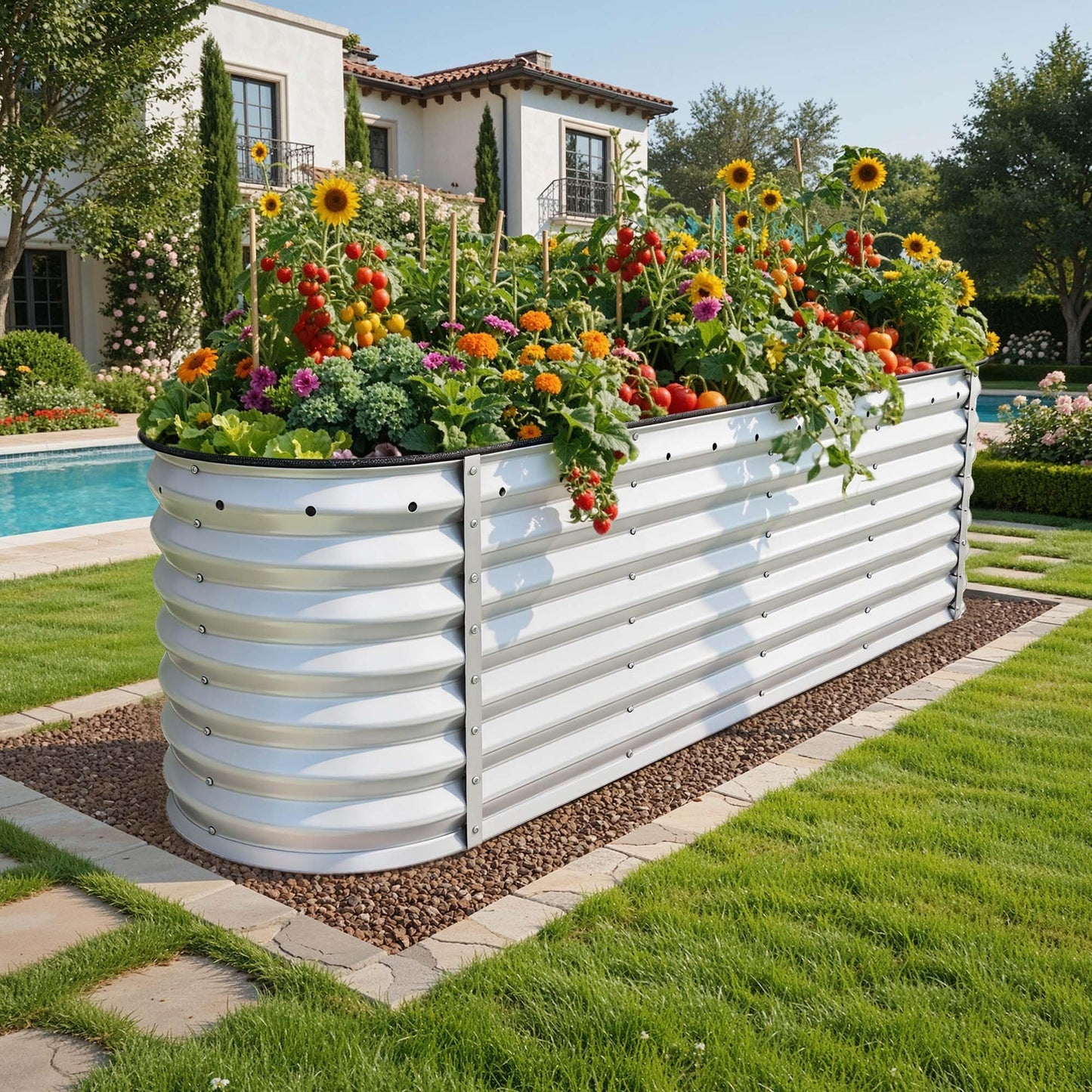 YITAHOME 6pcs 8x4x2 ft Galvanized Raised Garden Bed Kit, Large Metal Planter Box with Gloves, Safety Rubber & Support Rod, Outdoor Flower Bed for Plants Vegetables, Green