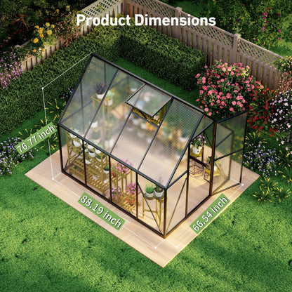 12x12 FT T-Shape Greenhouses, Polycarbonate Green House with UV Protection, Heavy Duty Greenhouse with Windproof Aluminum Frame, Roof Vent & Quick-Install Design for Backyard or Garden Use