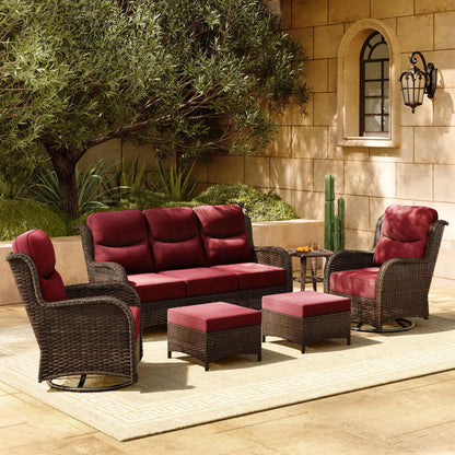 HILLGA 7-Piece Luxury Patio Furniture Set with 6" Thick Cushions, Weather-Resistant Wicker High Back Swivel Rocker Chairs, Senior-Friendly Outdoor Sofa Set for Large Deck, Yard and Poolside, Beige(V2)