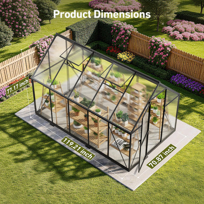 12x12 FT T-Shape Greenhouses, Polycarbonate Green House with UV Protection, Heavy Duty Greenhouse with Windproof Aluminum Frame, Roof Vent & Quick-Install Design for Backyard or Garden Use