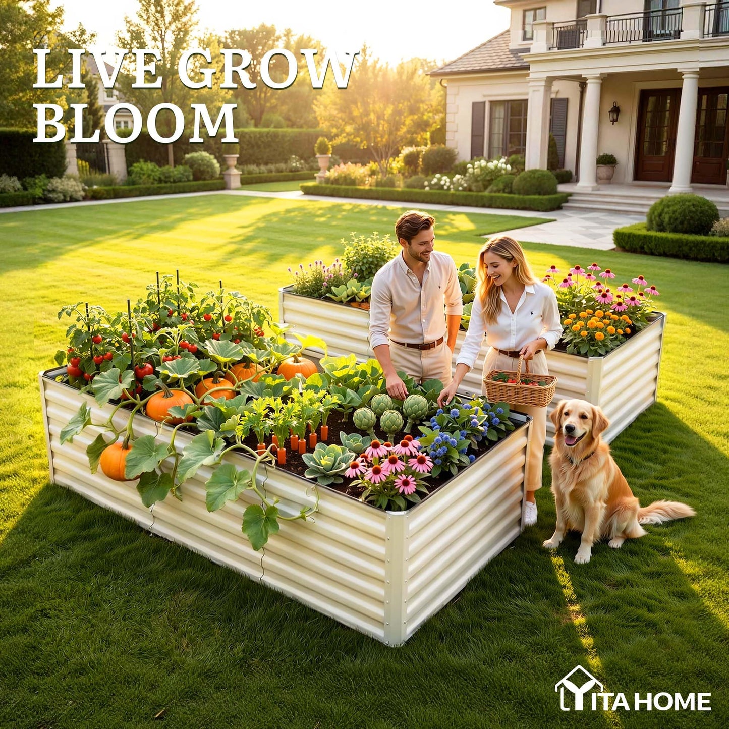 YITAHOME 8x4x1.5ft 2pcs Large Raised Garden Bed Kit, Galvanized Metal Planter Box with Gloves, Outdoor Above Ground Planters for Plants Vegetables Flowers, Silver