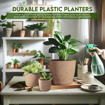 Utopia Home Plant Pots Indoor with Drainage Holes – Set of 5 White Plastic Flower Pots (7/6.6/6/5.3/4.8 Inch) – Modern Planters for Indoor Plants, Room & Office Décor, Great Stocking Stuffers