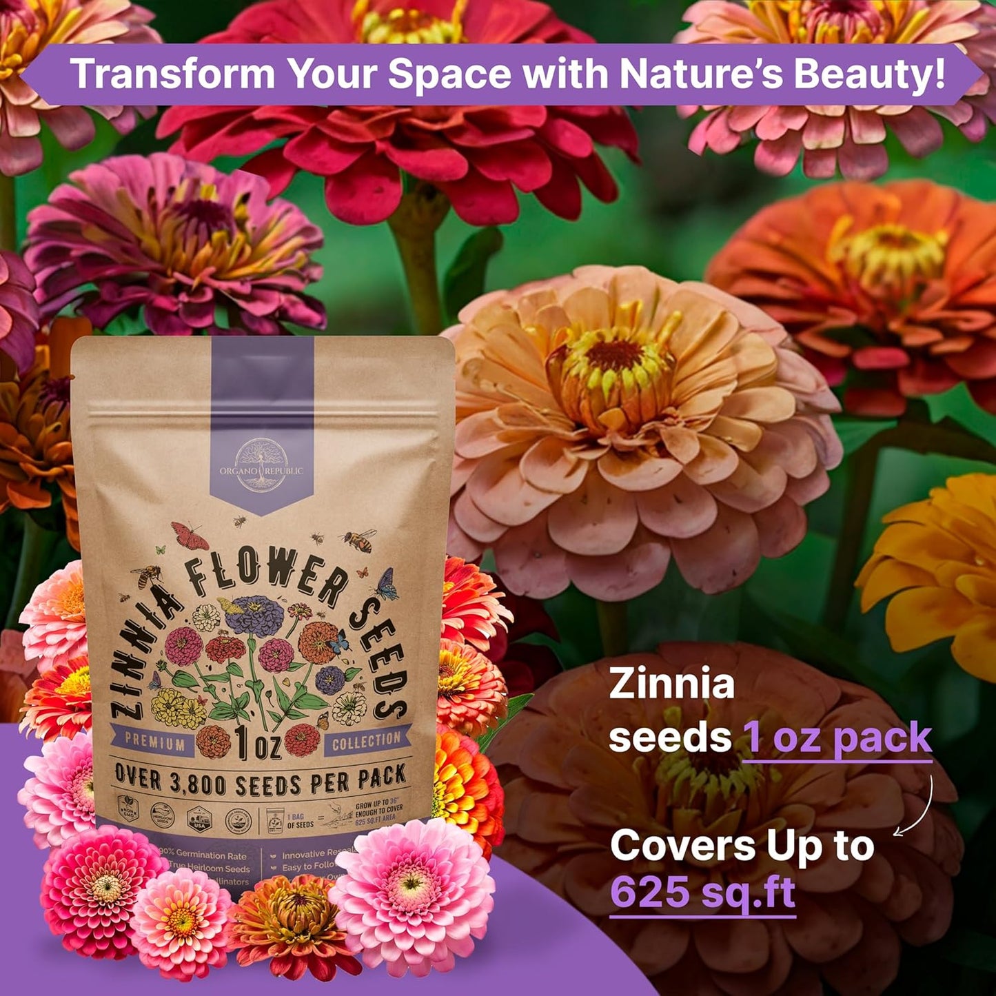 Sunflower Mix Seeds Pack 8 oz - Over 10,300 Non-GMO Heirloom Sunflower Seeds for Planting, Annual Flowers in Individual Seed Packet for Planting Home Garden Indoor & Outdoor Gardening