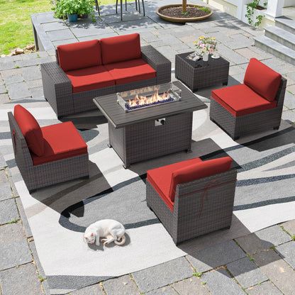 13 PCS Outdoor Patio Furniture Set,Outdoor Sectional Furniture with 43" 55000 BTU Gas Propane Fire Pit Table,All Weather PE Rattan Wicker Patio Conversation Set,Navy Blue