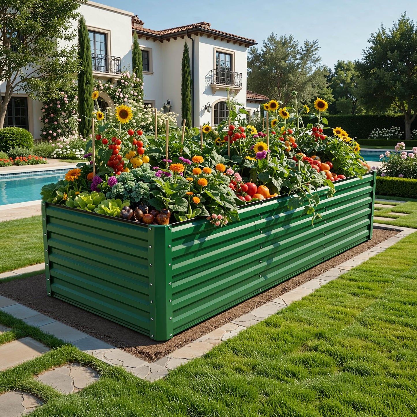 YITAHOME 6pcs 8x4x2 ft Galvanized Raised Garden Bed Kit, Large Metal Planter Box with Gloves, Safety Rubber & Support Rod, Outdoor Flower Bed for Plants Vegetables, Green