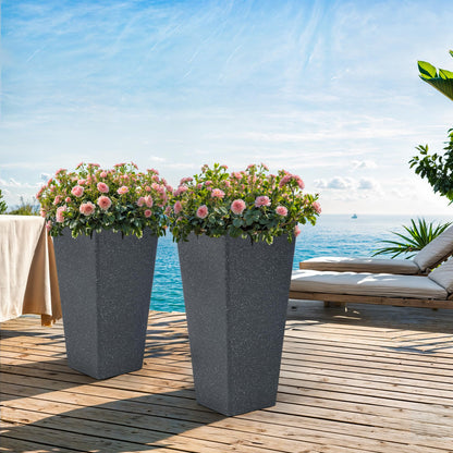 Autodaya 22" Urn Planters Outdoor Planter for Plants Set of 2 Timeless Plastic Large Flower Pot with Drainage Hole Terrazzo White Garden Pots for Porch, Patio Christmas Decor