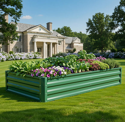 YITAHOME 8x4x1.5ft 2pcs Large Raised Garden Bed Kit, Galvanized Metal Planter Box with Gloves, Outdoor Above Ground Planters for Plants Vegetables Flowers, Silver