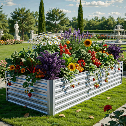 YITAHOME 6pcs 8x4x2 ft Galvanized Raised Garden Bed Kit, Large Metal Planter Box with Gloves, Safety Rubber & Support Rod, Outdoor Flower Bed for Plants Vegetables, Green