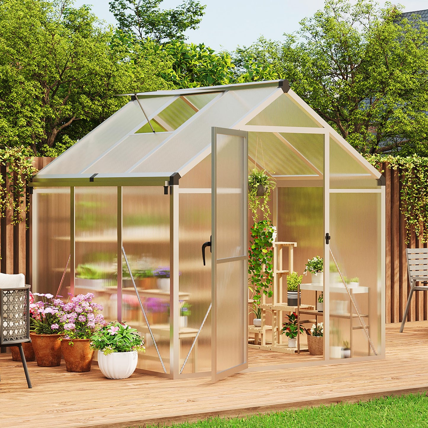 IDEALHOUSE 8×10 FT Greenhouse, Large Walk in Greenhouses for Outdoors and Garden Planting, Polycarbonate Greenhouse with Enhanced Aluminum Frame, Green Houses with Quick Setup Structure and Roof Vent