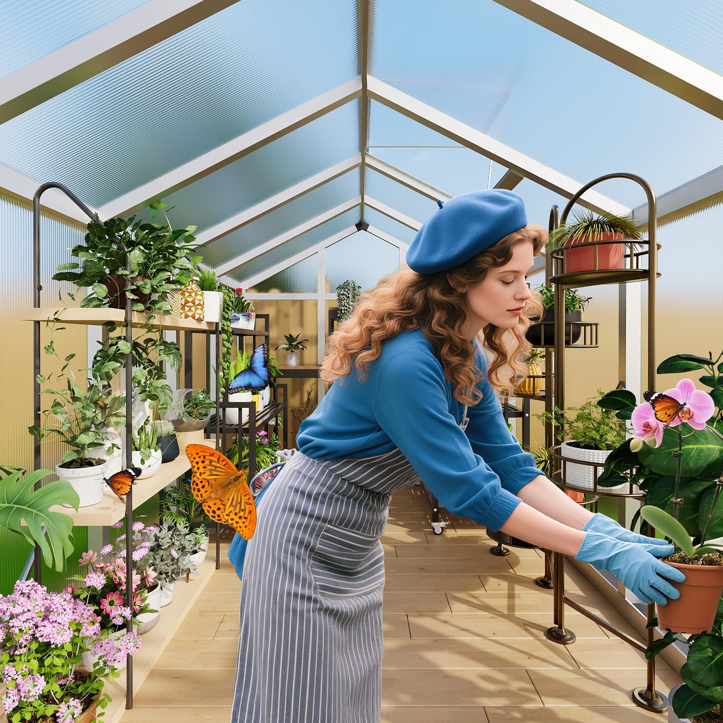 IDEALHOUSE 8×10 FT Greenhouse, Large Walk in Greenhouses for Outdoors and Garden Planting, Polycarbonate Greenhouse with Enhanced Aluminum Frame, Green Houses with Quick Setup Structure and Roof Vent