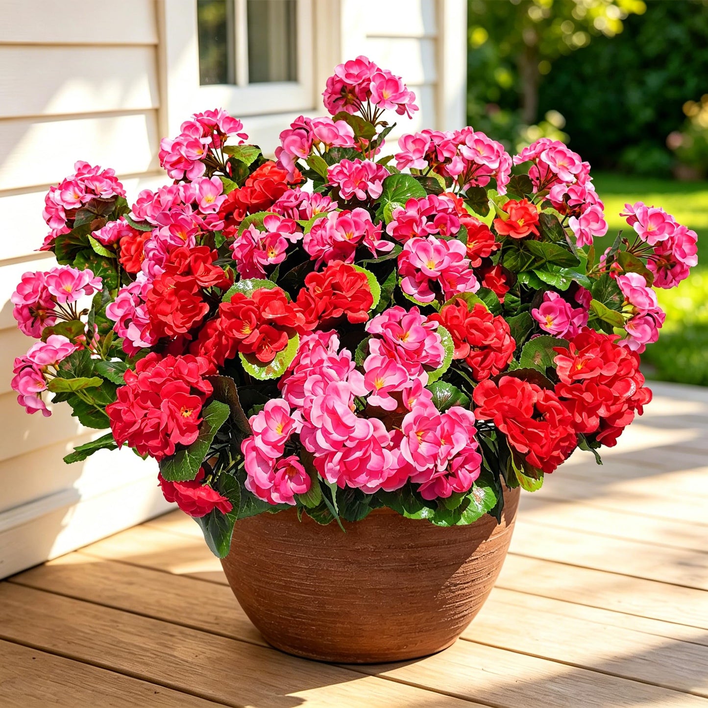 12 Bundles Artificial Geranium Fake Flowers for Outdoor UV Resistant, Outside Spring Red Flower Decoration for Home Kitchen Table Cemetery Garden Planter, Front Door Silk Faux Plants