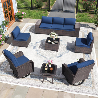 13 PCS Outdoor Patio Furniture Set,Outdoor Sectional Furniture with 43" 55000 BTU Gas Propane Fire Pit Table,All Weather PE Rattan Wicker Patio Conversation Set,Navy Blue