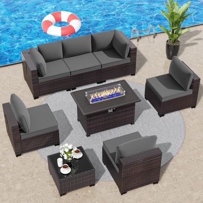 13 PCS Outdoor Patio Furniture Set,Outdoor Sectional Furniture with 43" 55000 BTU Gas Propane Fire Pit Table,All Weather PE Rattan Wicker Patio Conversation Set,Navy Blue