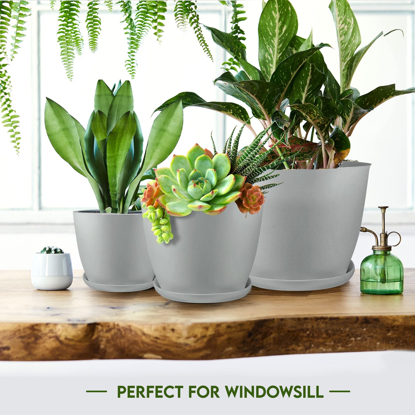 Utopia Home Plant Pots Indoor with Drainage Holes – Set of 5 White Plastic Flower Pots (7/6.6/6/5.3/4.8 Inch) – Modern Planters for Indoor Plants, Room & Office Décor, Great Stocking Stuffers