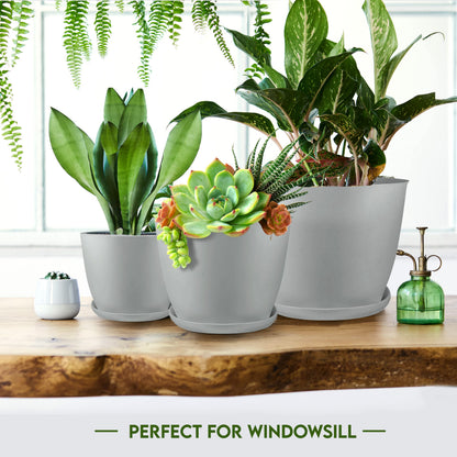 Utopia Home Plant Pots Indoor with Drainage Holes – Set of 5 White Plastic Flower Pots (7/6.6/6/5.3/4.8 Inch) – Modern Planters for Indoor Plants, Room & Office Décor, Great Stocking Stuffers