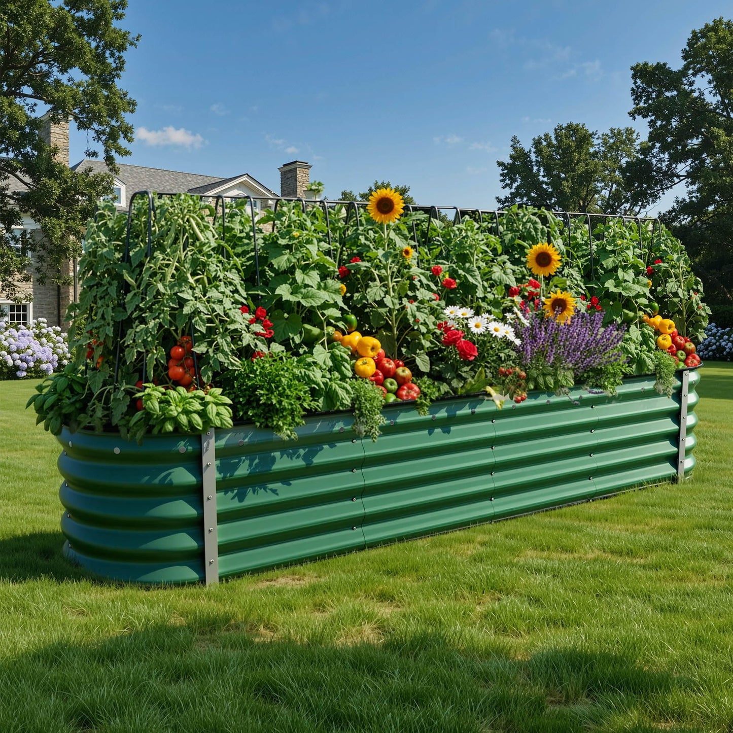 YITAHOME 6pcs 8x4x2 ft Galvanized Raised Garden Bed Kit, Large Metal Planter Box with Gloves, Safety Rubber & Support Rod, Outdoor Flower Bed for Plants Vegetables, Green