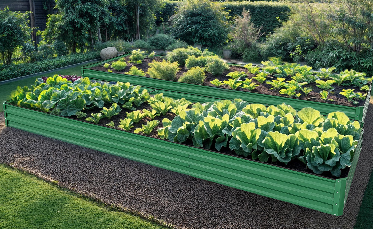 YITAHOME 6pcs 8x4x2 ft Galvanized Raised Garden Bed Kit, Large Metal Planter Box with Gloves, Safety Rubber & Support Rod, Outdoor Flower Bed for Plants Vegetables, Green