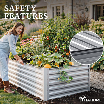 YITAHOME 6pcs 8x4x2 ft Galvanized Raised Garden Bed Kit, Large Metal Planter Box with Gloves, Safety Rubber & Support Rod, Outdoor Flower Bed for Plants Vegetables, Green