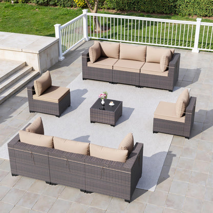 13 PCS Outdoor Patio Furniture Set,Outdoor Sectional Furniture with 43" 55000 BTU Gas Propane Fire Pit Table,All Weather PE Rattan Wicker Patio Conversation Set,Navy Blue