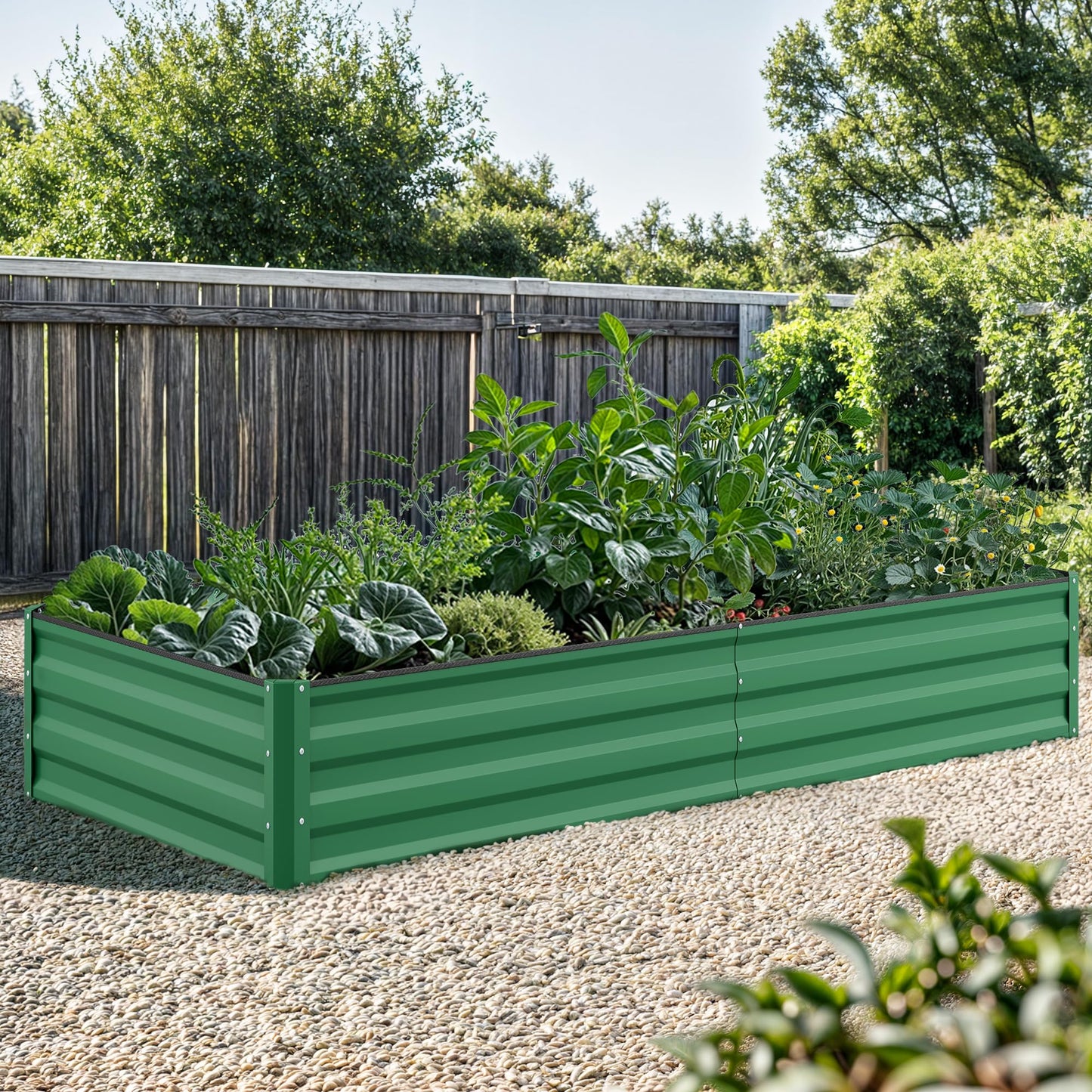 YITAHOME 6pcs 8x4x2 ft Galvanized Raised Garden Bed Kit, Large Metal Planter Box with Gloves, Safety Rubber & Support Rod, Outdoor Flower Bed for Plants Vegetables, Green