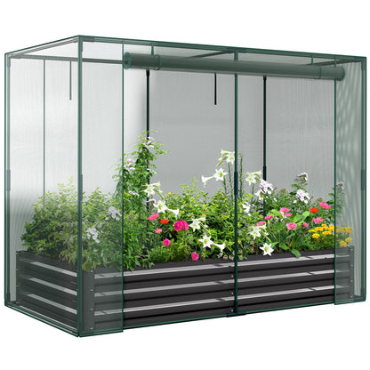 Galvanized Raised Garden Bed with Crop Cage Plant Protection Net Tent Kit for Garden Plant, 71"x35.4"x 59" Plants Protection Tent Cage Metal Planter Box Bottomless Planting Vegetables Outdoor