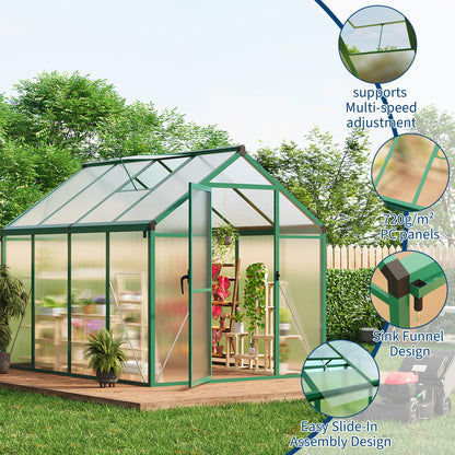 IDEALHOUSE 8×10 FT Greenhouse, Large Walk in Greenhouses for Outdoors and Garden Planting, Polycarbonate Greenhouse with Enhanced Aluminum Frame, Green Houses with Quick Setup Structure and Roof Vent