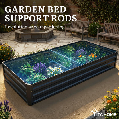YITAHOME 6pcs 8x4x2 ft Galvanized Raised Garden Bed Kit, Large Metal Planter Box with Gloves, Safety Rubber & Support Rod, Outdoor Flower Bed for Plants Vegetables, Green