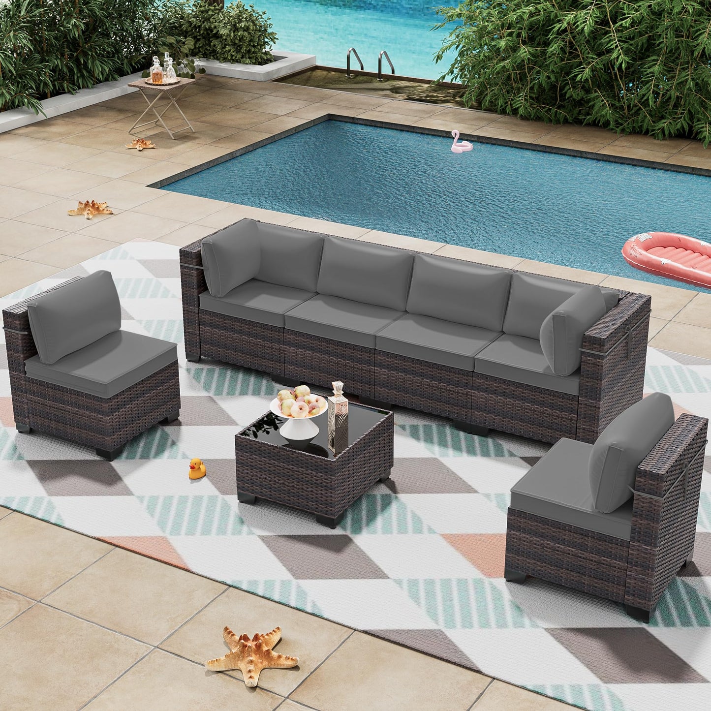13 PCS Outdoor Patio Furniture Set,Outdoor Sectional Furniture with 43" 55000 BTU Gas Propane Fire Pit Table,All Weather PE Rattan Wicker Patio Conversation Set,Navy Blue