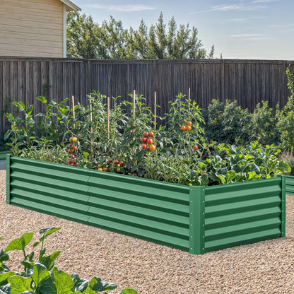 YITAHOME 6pcs 8x4x2 ft Galvanized Raised Garden Bed Kit, Large Metal Planter Box with Gloves, Safety Rubber & Support Rod, Outdoor Flower Bed for Plants Vegetables, Green