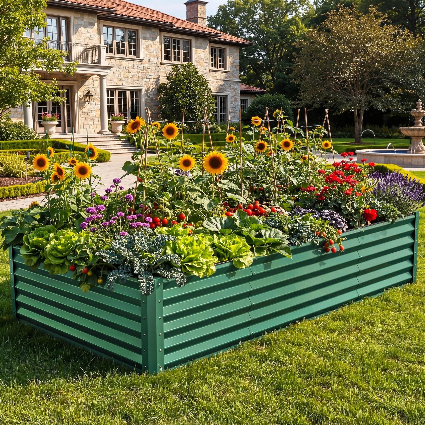 YITAHOME 6pcs 8x4x2 ft Galvanized Raised Garden Bed Kit, Large Metal Planter Box with Gloves, Safety Rubber & Support Rod, Outdoor Flower Bed for Plants Vegetables, Green