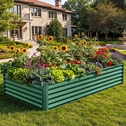 YITAHOME 6pcs 8x4x2 ft Galvanized Raised Garden Bed Kit, Large Metal Planter Box with Gloves, Safety Rubber & Support Rod, Outdoor Flower Bed for Plants Vegetables, Green