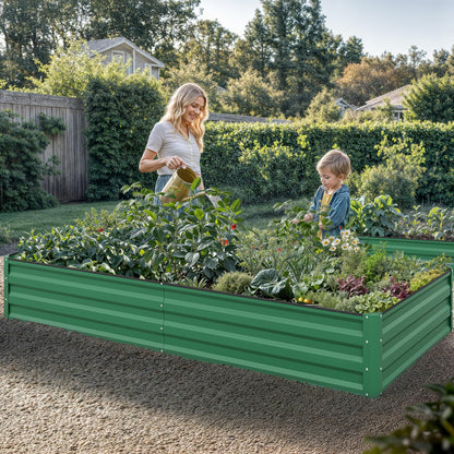 YITAHOME 6pcs 8x4x2 ft Galvanized Raised Garden Bed Kit, Large Metal Planter Box with Gloves, Safety Rubber & Support Rod, Outdoor Flower Bed for Plants Vegetables, Green