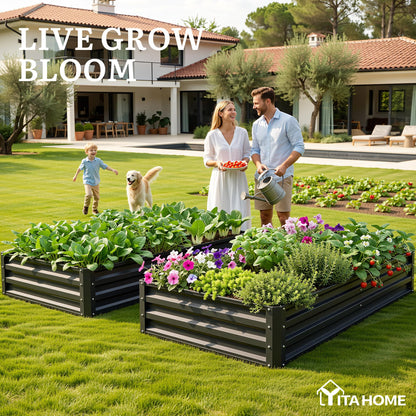 YITAHOME 6pcs 8x4x2 ft Galvanized Raised Garden Bed Kit, Large Metal Planter Box with Gloves, Safety Rubber & Support Rod, Outdoor Flower Bed for Plants Vegetables, Green
