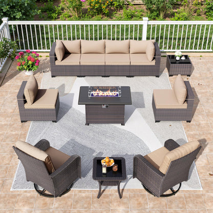 13 PCS Outdoor Patio Furniture Set,Outdoor Sectional Furniture with 43" 55000 BTU Gas Propane Fire Pit Table,All Weather PE Rattan Wicker Patio Conversation Set,Navy Blue