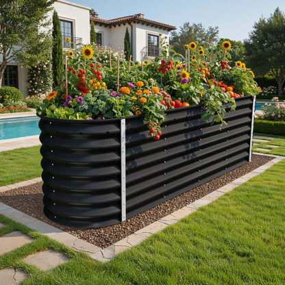 YITAHOME 6pcs 8x4x2 ft Galvanized Raised Garden Bed Kit, Large Metal Planter Box with Gloves, Safety Rubber & Support Rod, Outdoor Flower Bed for Plants Vegetables, Green