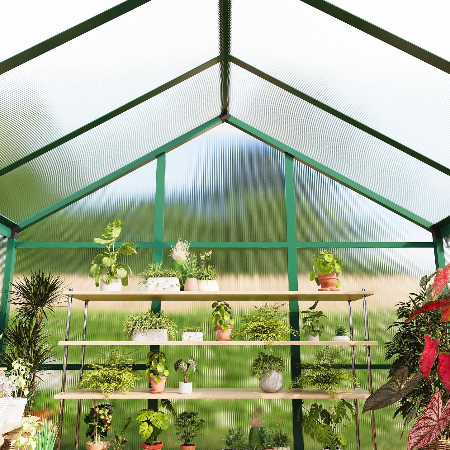 IDEALHOUSE 8×10 FT Greenhouse, Large Walk in Greenhouses for Outdoors and Garden Planting, Polycarbonate Greenhouse with Enhanced Aluminum Frame, Green Houses with Quick Setup Structure and Roof Vent
