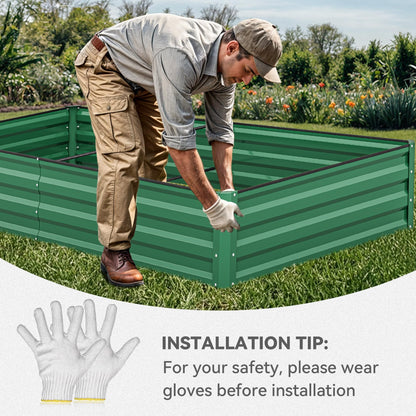 YITAHOME 6pcs 8x4x2 ft Galvanized Raised Garden Bed Kit, Large Metal Planter Box with Gloves, Safety Rubber & Support Rod, Outdoor Flower Bed for Plants Vegetables, Green
