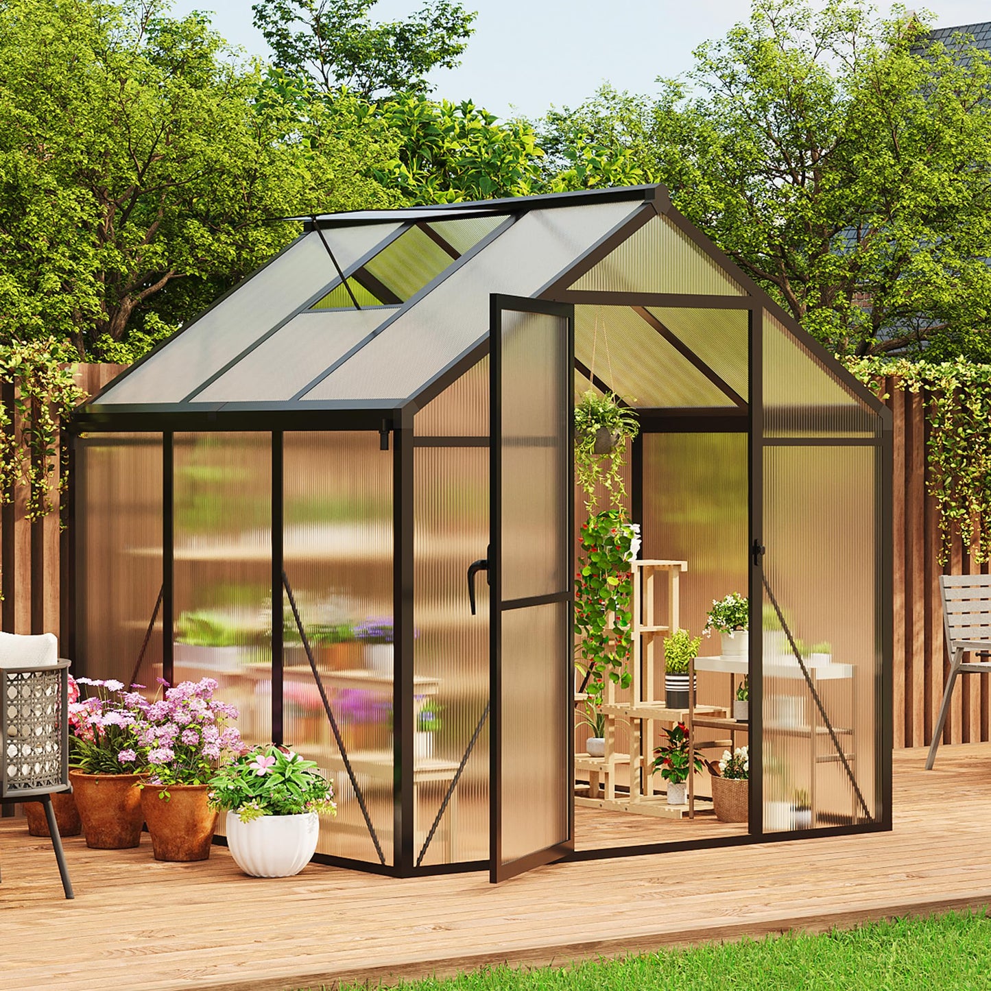 IDEALHOUSE 8×10 FT Greenhouse, Large Walk in Greenhouses for Outdoors and Garden Planting, Polycarbonate Greenhouse with Enhanced Aluminum Frame, Green Houses with Quick Setup Structure and Roof Vent