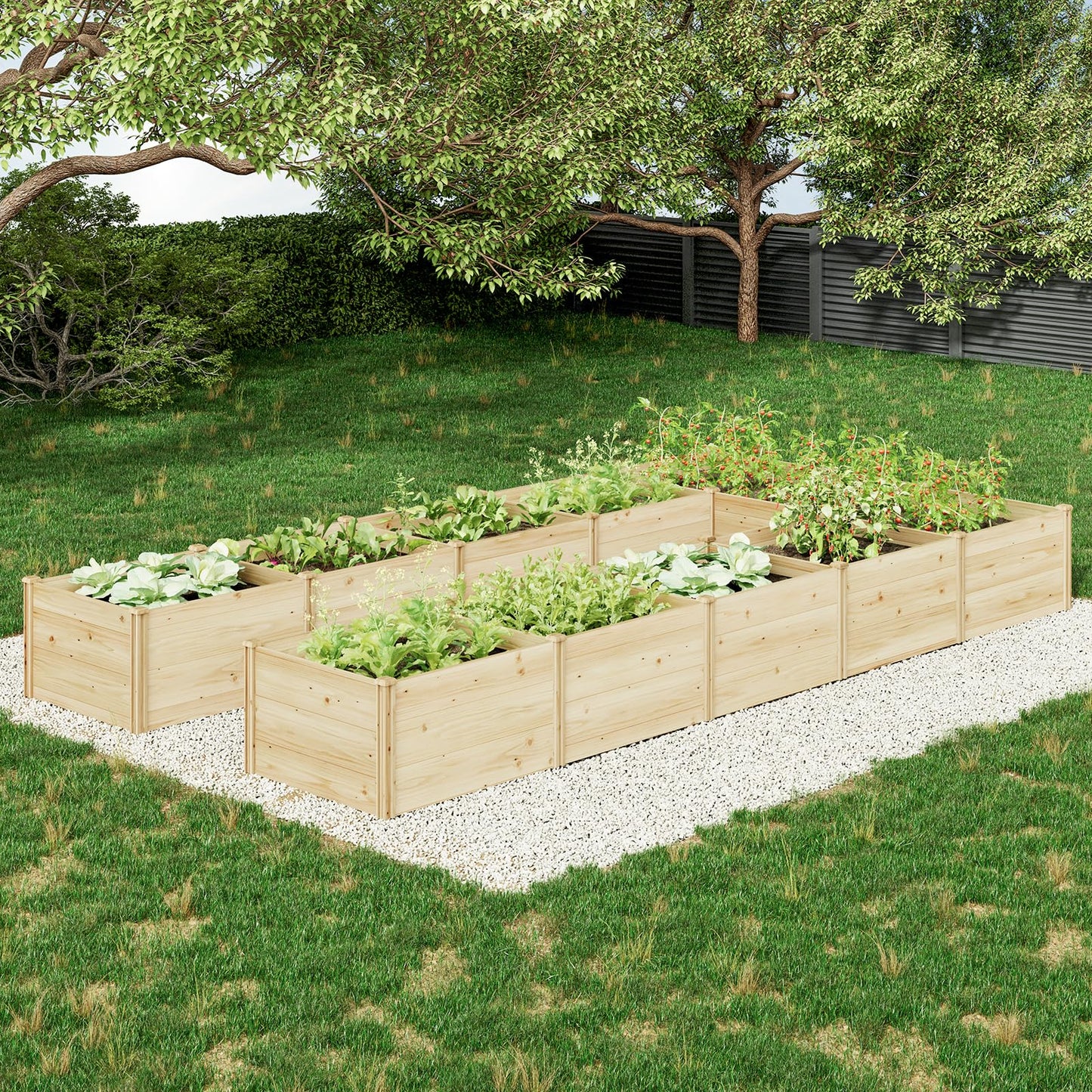 AMERLIFE Raised Garden Bed with Deer Proof Fence, 7.5Wx17Dx6H Outdoor Wooden Raised Garden Bed Planter with 19" Depth Planter Box