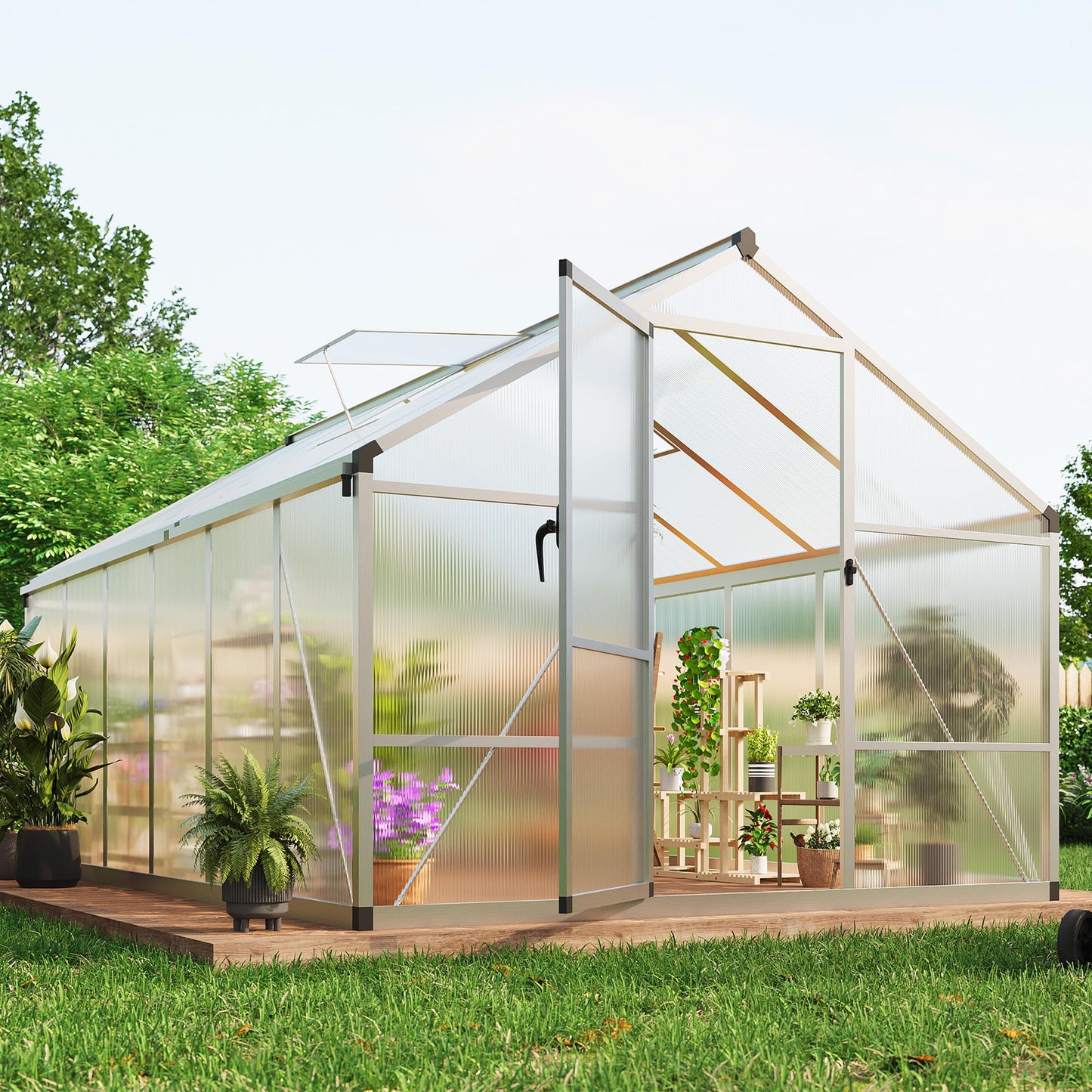 IDEALHOUSE 8×10 FT Greenhouse, Large Walk in Greenhouses for Outdoors and Garden Planting, Polycarbonate Greenhouse with Enhanced Aluminum Frame, Green Houses with Quick Setup Structure and Roof Vent