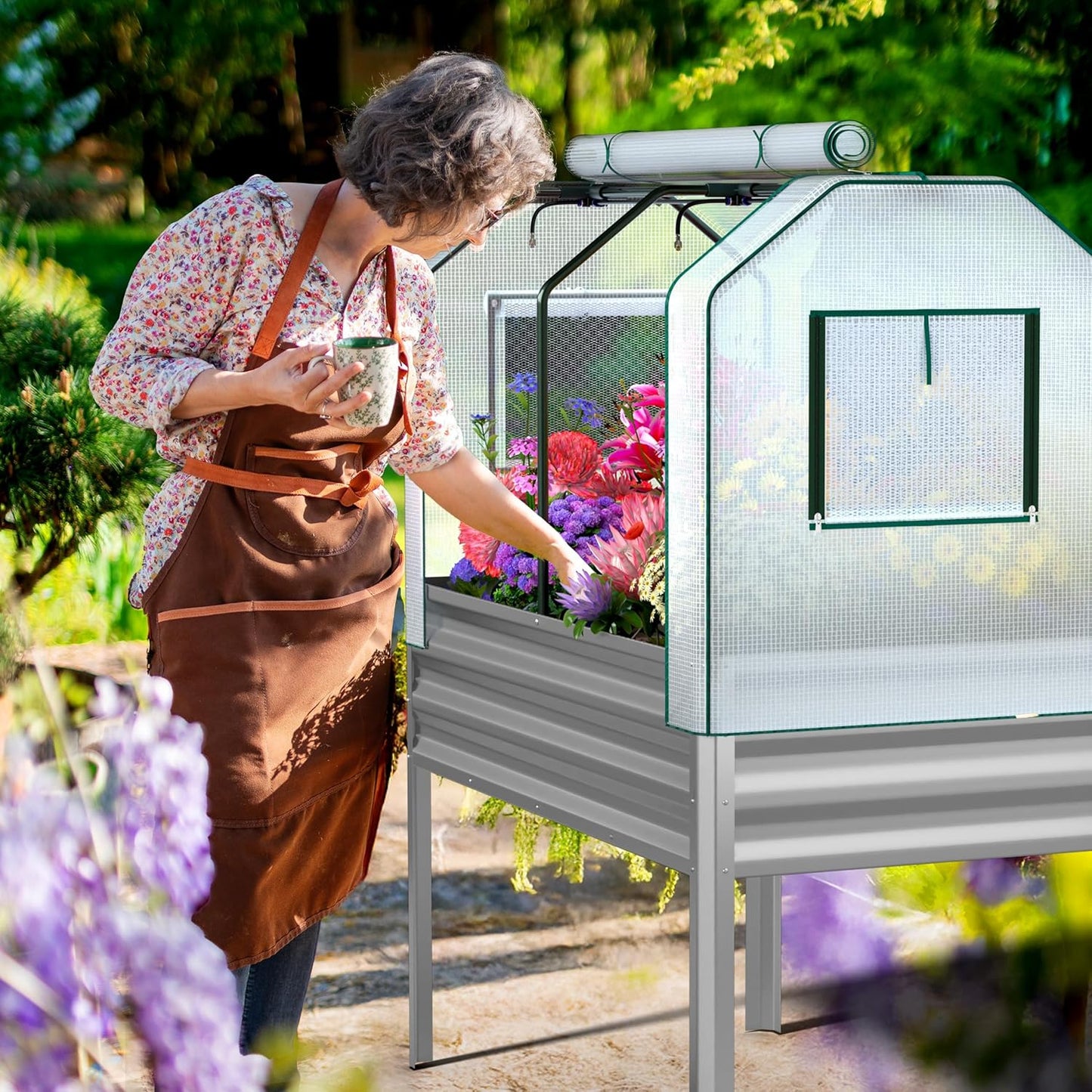 Lineware Raised Garden Bed with Self-Watering System, 6x3x1 ft Elevated Planter Boxes Outdoor with PE Cover, Galvanized Raised Beds for Gardening,Vegetables,Flowers, Backyard, Patio
