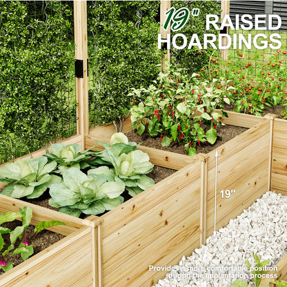 AMERLIFE Raised Garden Bed with Deer Proof Fence, 7.5Wx17Dx6H Outdoor Wooden Raised Garden Bed Planter with 19" Depth Planter Box