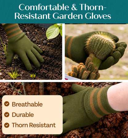 Heavy Duty Gardening Tools - Gardening Gifts for Women, Men, Mom, Dad - Durable, Ergonomic Garden Tools Set (Green)