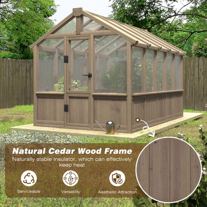 Yardenaler 8x16 FT Greenhouse for Outdoor, 6MM Thick Polycarbonate Panel Wooden Walk-in Green House with Adjustable Roof Vents and Lockable Door, Backyard Garden, Light Mocha Brown